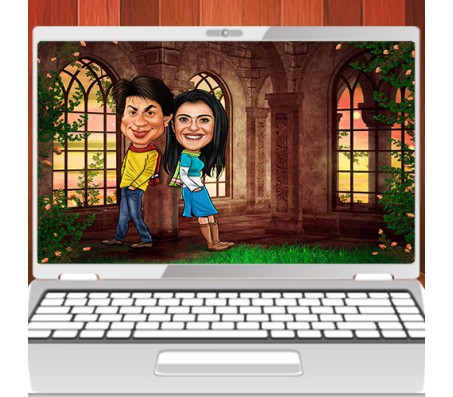 Customized Couple Caricature inside Palace Garden on Digital Copy