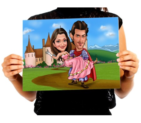 Personalized Couple Caricature at the Castle on A3 Poster