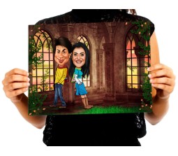 Customized Couple Caricature inside Palace Garden on A4 Poster