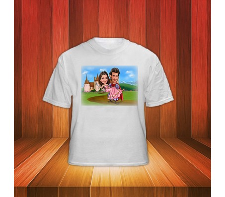 Personalized Couple Caricature at the Castle on T Shirt
