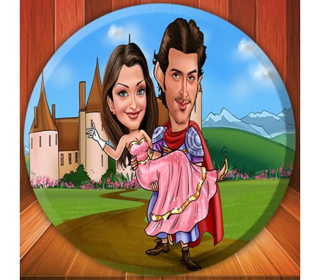 Personalized Couple Caricature at the Castle on Round Glass Frames