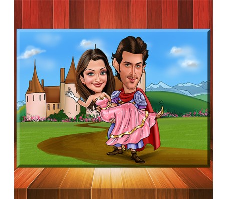 Personalized Couple Caricature at the Castle on Rectangle Glass Frames
