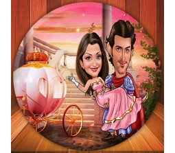 Personalized Couple Caricature in the Fantasy Ride on Round Glass Frames