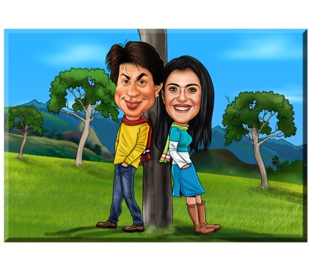 Customized Couple Caricature in Romantic Forest on Rectangle Glass Frames