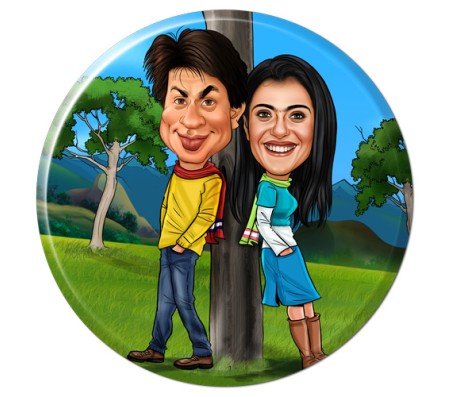 Customized Couple Caricature in Romantic Forest on Round Glass Frames