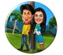 Customized Couple Caricature in Romantic Forest on Round Glass Frames