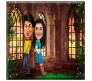 Customized Couple Caricature inside Palace Garden on Square Glass Frames