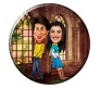 Customized Couple Caricature inside Palace Garden on Round Glass Frames