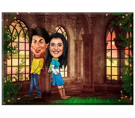 Customized Couple Caricature inside Palace Garden on Rectangle Glass Frames