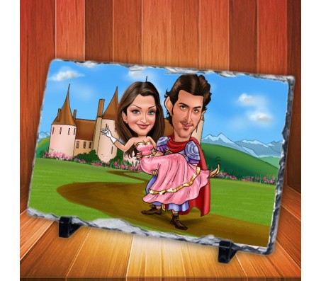 Personalized Couple Caricature at the Castle on Rectangle Shape Rocks