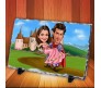 Personalized Couple Caricature at the Castle on Rectangle Shape Rocks