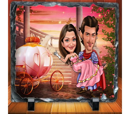 Personalized Couple Caricature in the Fantasy Ride on Square Shape Rocks