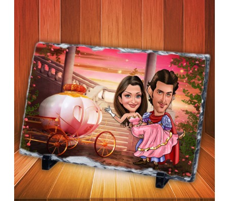 Personalized Couple Caricature in the Fantasy Ride on Rectangle Shape Rocks