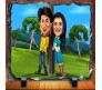 Customized Couple Caricature in Romantic Forest on Square Shape Rocks