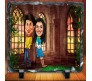 Customized Couple Caricature inside Palace Garden on Square Shape Rocks