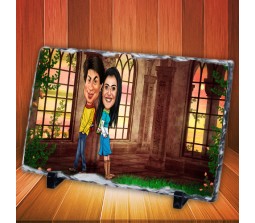 Customized Couple Caricature inside Palace Garden on Rectangle Shape Rocks