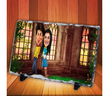 Customized Couple Caricature inside Palace Garden on Rectangle Shape Rocks