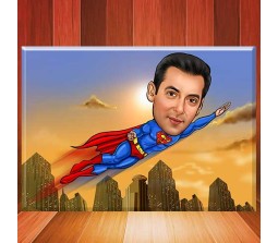 Personalized Superhero Flying Caricature on Rectangle Shape Glass