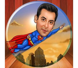 Personalized Superhero Flying Caricature on Round Shape Glass