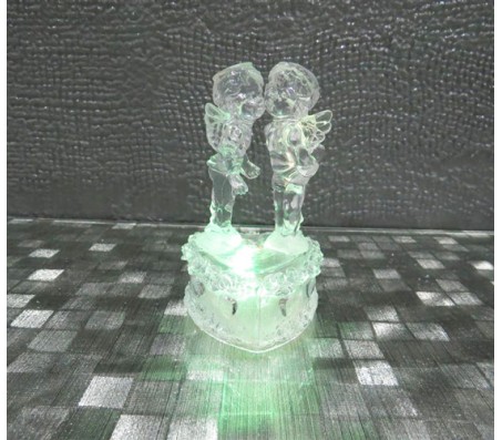 Couple Kissing on Heart Stand LED Crystal Figure