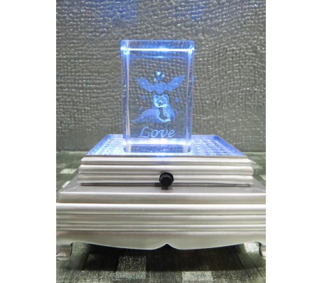 Kissing Couple in Love and Angel 3D Crystal with LED Stand (small)