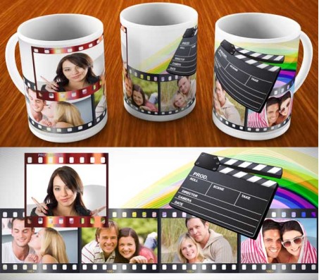 Collage Mug Design With Movie Theme And 5 Photo Option