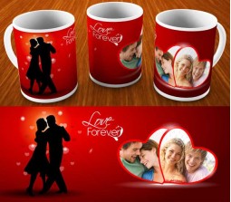 Love Mug With Red Background And 2 Photo Option