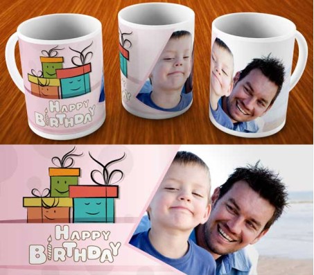 Happy Birthday Mug With Pink Background And Photo Option