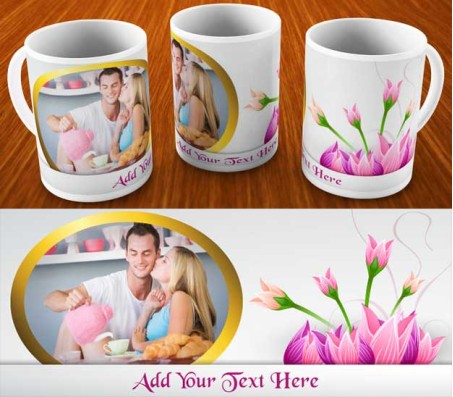Personalized Mug With Golden Circle & Pink Flowers