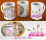 Personalized Mug With Golden Circle & Pink Flowers