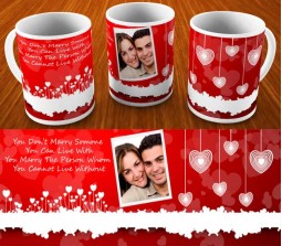 Red Background With Hanging Hearts Personalized Mug