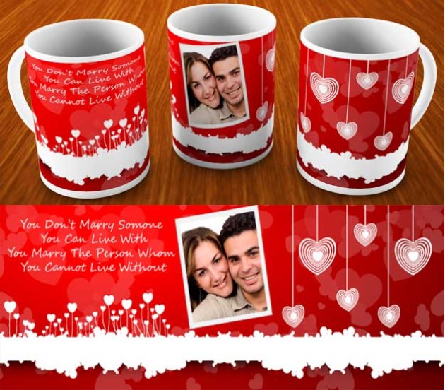 Red Background With Hanging Hearts Personalized Mug