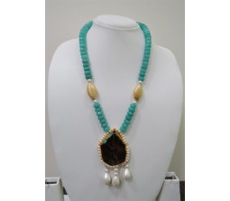 Beautiful Semi Precious Stone Beads With Agate Rough Cut Natural Stone And Pearl Drops
