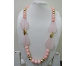Classy Pink Colour Onyx Beads With 4 Naturally Carved Semi Precious Agate Stones
