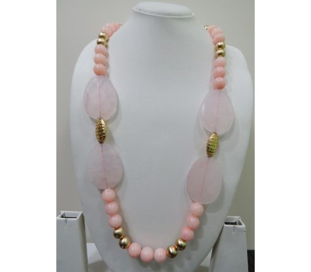 Classy Pink Colour Onyx Beads With 4 Naturally Carved Semi Precious Agate Stones