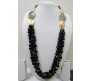 Exquisite Semi Precious Black Onyx Beads 4 Lines With Natural Carved Semi Precious Stones In The Back