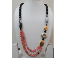 Elegant Double Line Pink Shade Beads With Agate Stone And Black Onyx Beads On The Back