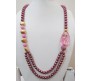 Classy Double Line Dark Pink Shade Beads With Artistic Work Done On The Agate Stone On The Side