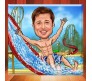 Customized Caricature In Water Park With Six Pack Abs On Square Shape Glass