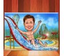 Customized Caricature In Water Park With Six Pack Abs On Rectangle Shape Glass
