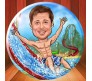 Customized Caricature In Water Park With Six Pack Abs On Round Glass