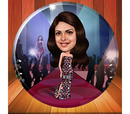 Customized Caricature In Fashion Show On Round Glass