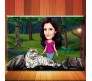 Personalized Caricature In Forest With White Tiger On Rectangle Shape Glass