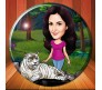Personalized Caricature In Forest With White Tiger On Round Glass