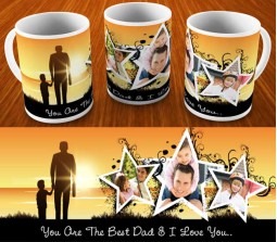 Best Dad Mug With 3 Star Photo Option