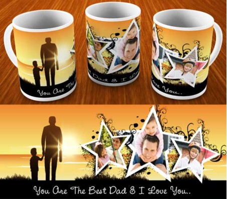 Best Dad Mug With 3 Star Photo Option