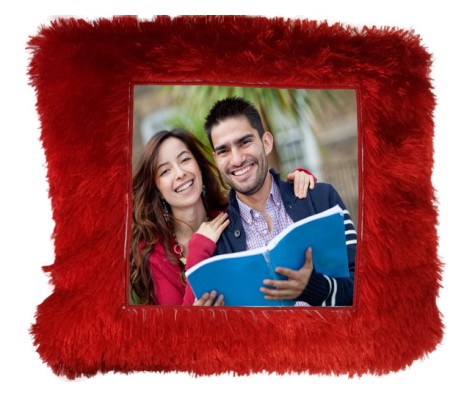 Personalized Red Color Square Pillow With Fur [15 X 15]