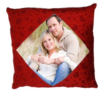 Personalized Red Color Square Pillow With Hearts [15 X 15 inches]