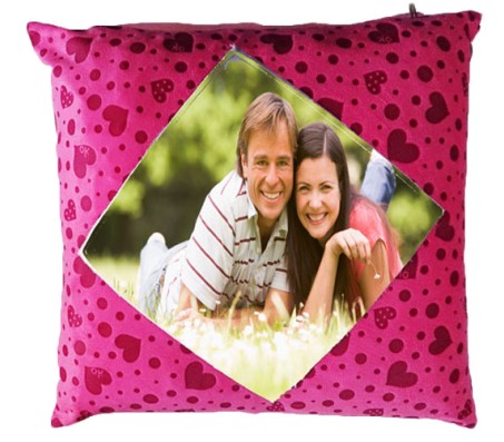 Personalized Pink Color Square Pillow With Hearts [15 X 15 inches]