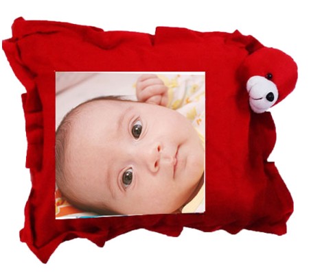 Personalized Red Color Pillow With Teddy